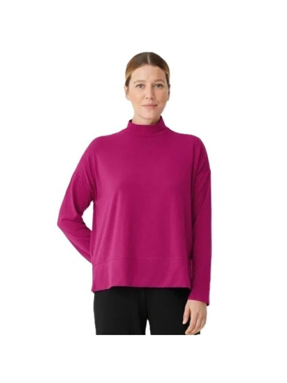 Eileen Fisher Magenta Funnel Neck Long Sleeve Boxy Top NWT Women's Size S